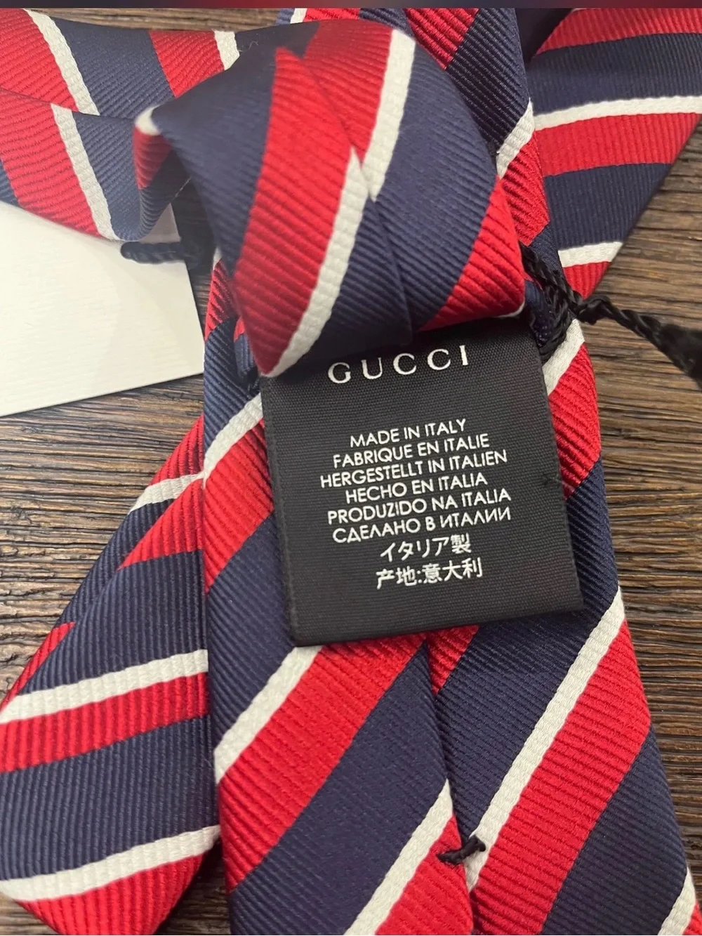 Gucci Navy, Red and White Diagonal Stripe Men's Tie